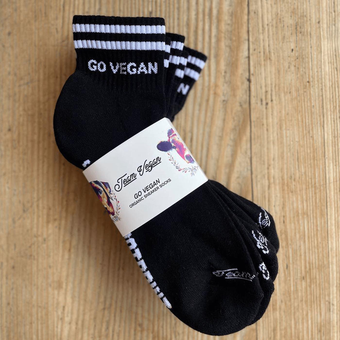 Go Vegan - Retro Sneaker Socken mit Streifen aus Bio-Baumwolle - 4er Set - Team Vegan © vegan t shirt