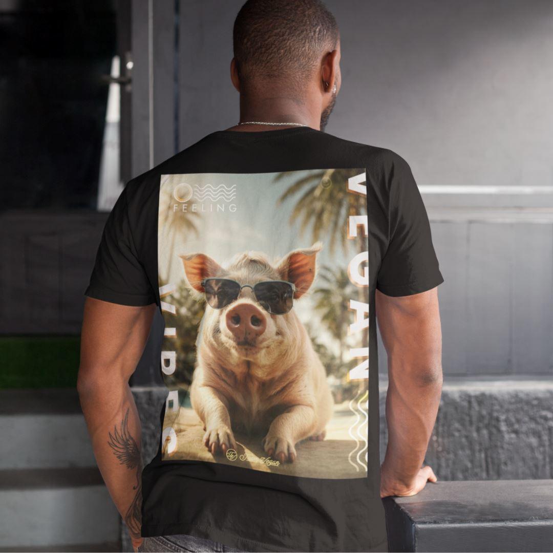 Vegan Vibes - Pig (beidseitig) - Herren Organic Shirt Rocker T-Shirt ST/ST Shirtee