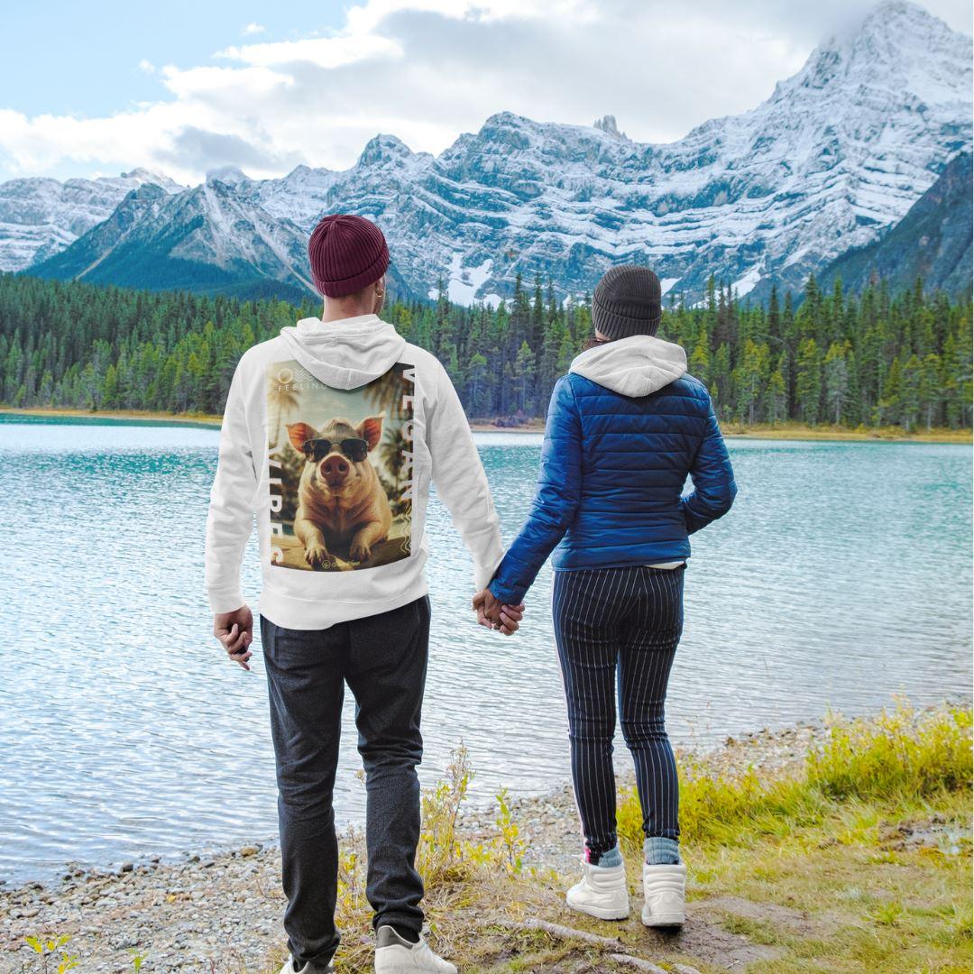 Vegan Vibes - Pig (beidseitig) - Unisex Organic Hoodie Drummer Hoodie ST/ST Shirtee