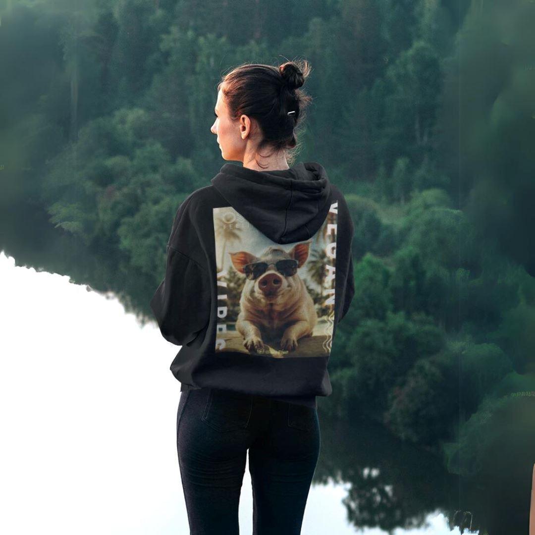 Vegan Vibes - Pig (beidseitig) - Unisex Organic Hoodie Drummer Hoodie ST/ST Shirtee