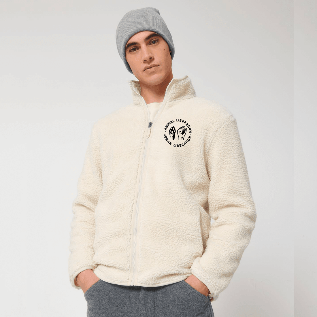 Animal Liberation - Sherpa Kuschel Jacke mit Stick - Team Vegan © vegan t shirt