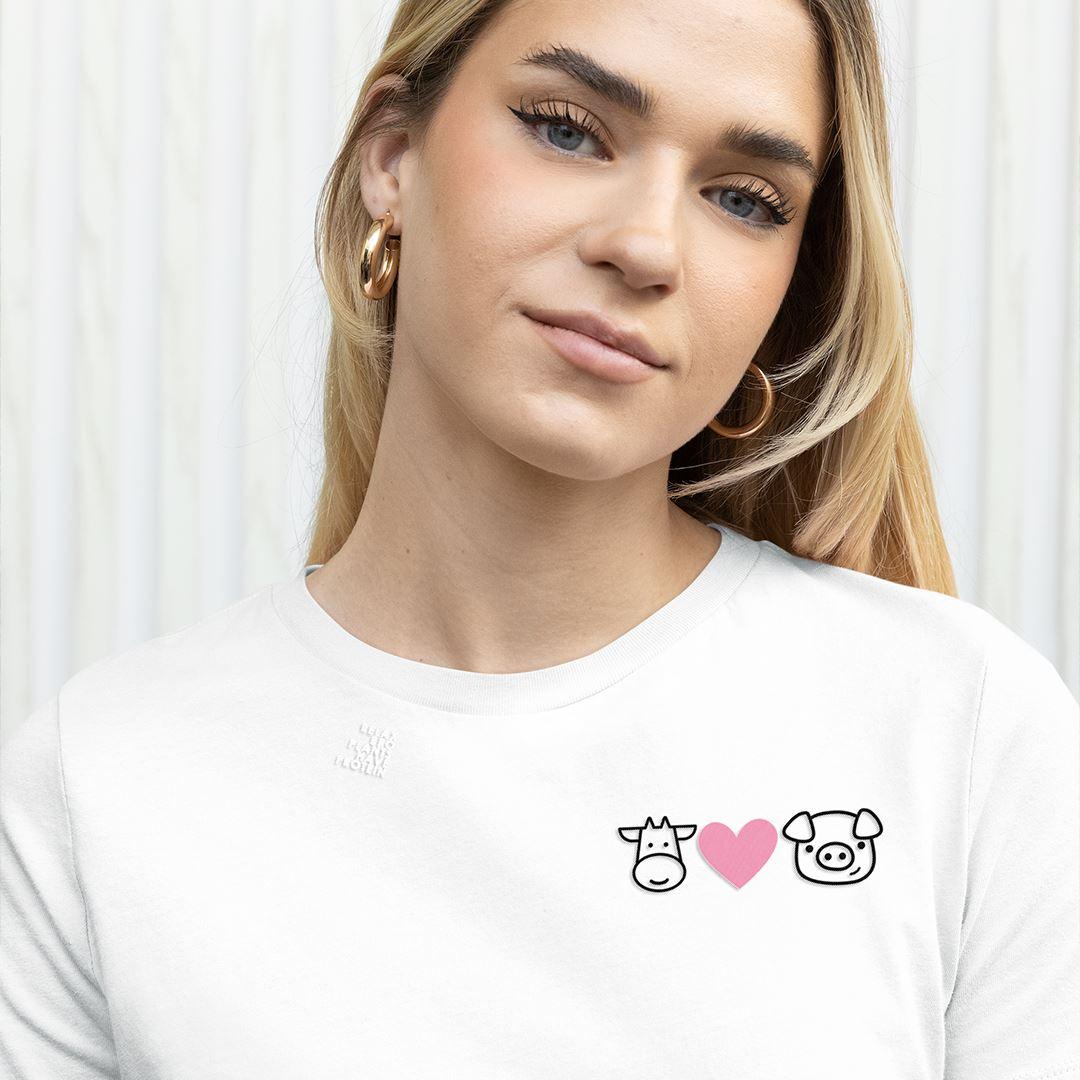 Kuh Herz Schwein - Damen Premium Organic Shirt mit Stick Expresser T-Shirt Stick ST/ST Shirtee 