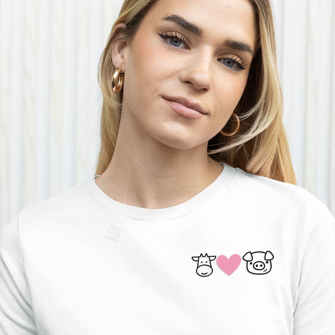 Kuh Herz Schwein - Damen Premium Organic Shirt mit Stick Expresser T-Shirt Stick ST/ST Shirtee 