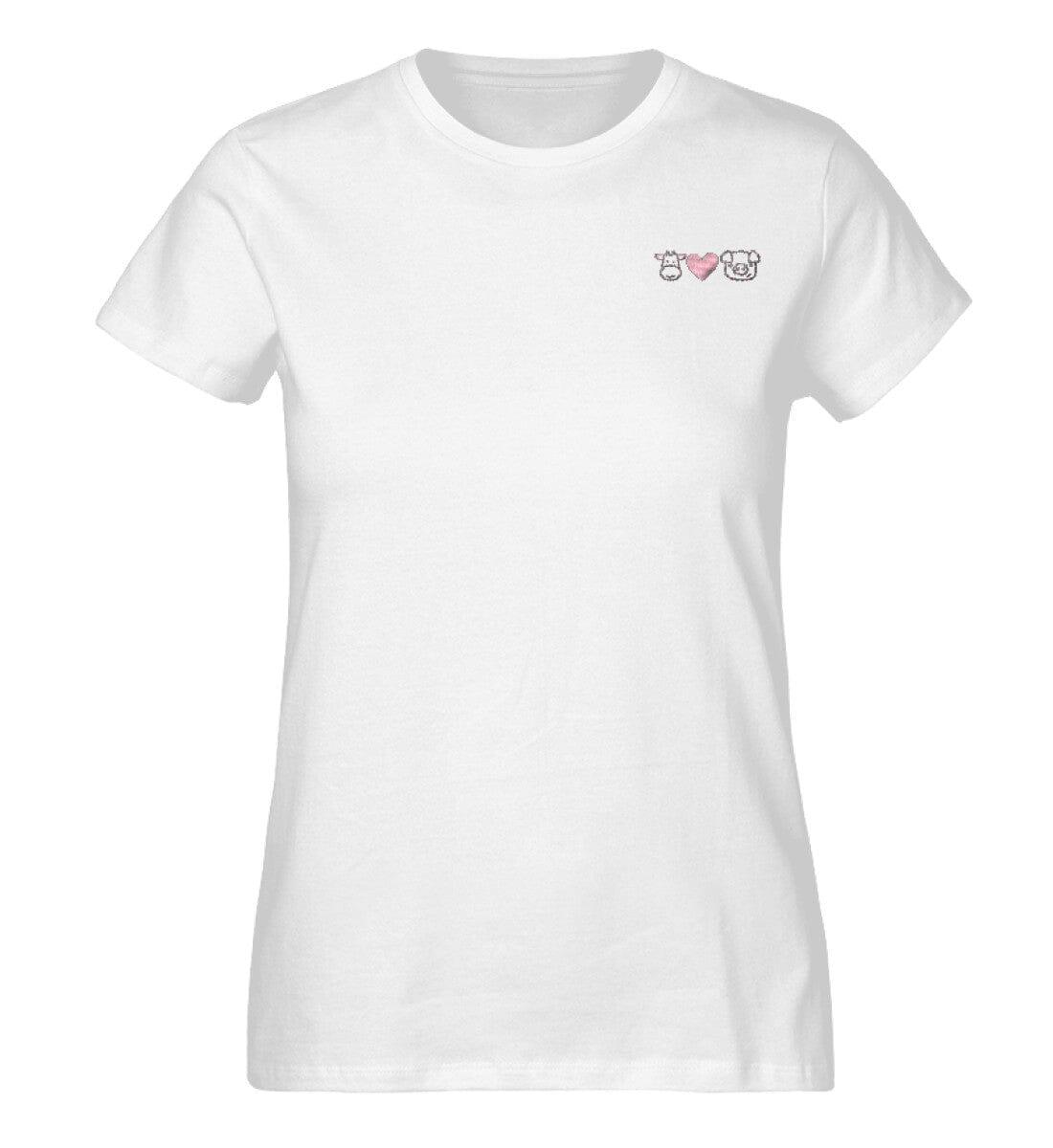 Kuh Herz Schwein - Damen Premium Organic Shirt mit Stick Expresser T-Shirt Stick ST/ST Shirtee White XS 