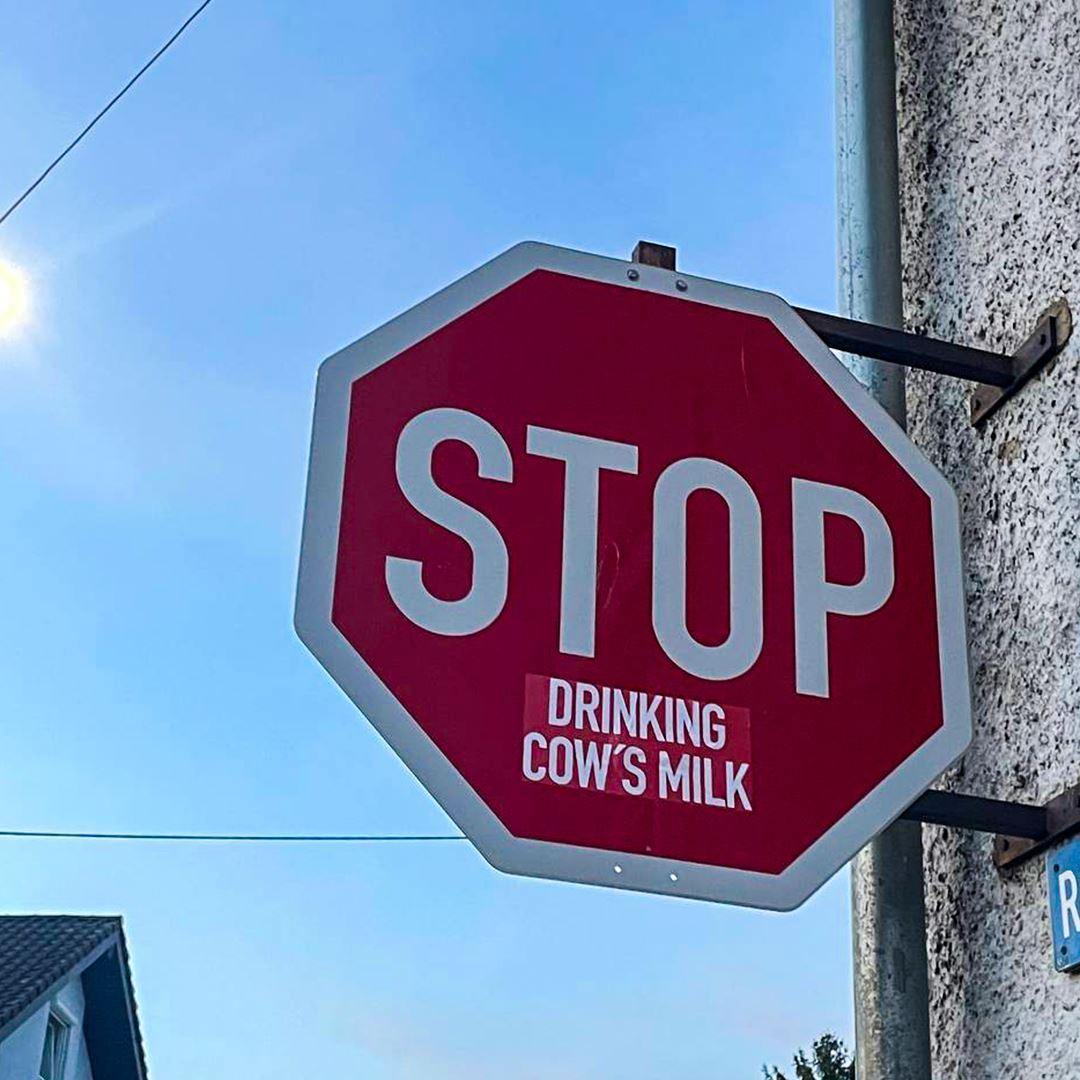 Stop drinking cow´s milk - Stopschild - 10 Sticker - Team Vegan © vegan t shirt