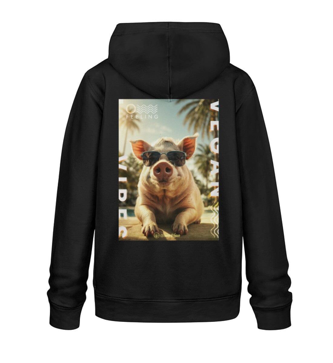 Vegan Vibes - Pig - Unisex Organic Hoodie Drummer Hoodie 2.0 ST/ST Shirtee Schwarz XS 