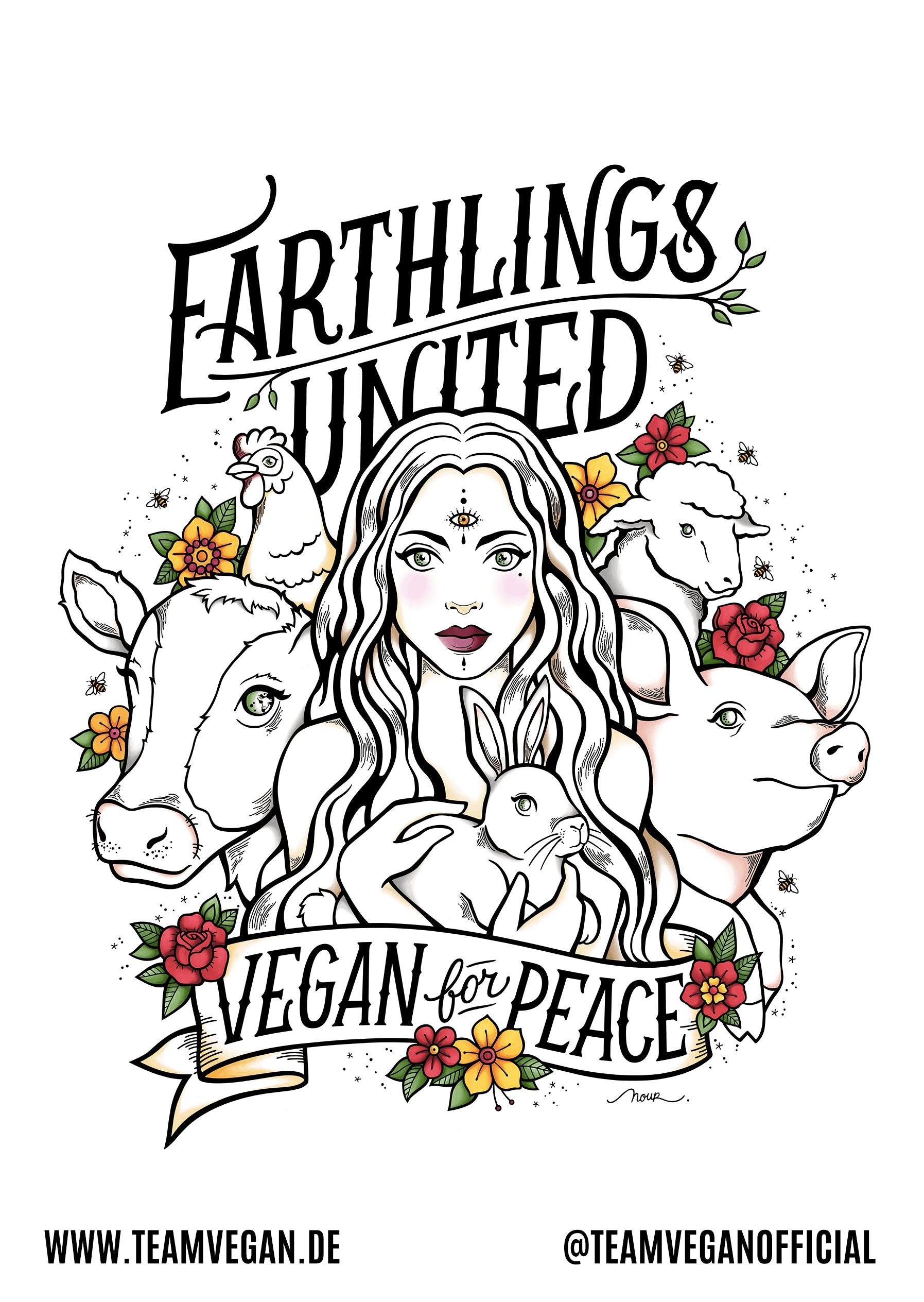 Earthlings United [Nour Tohme] - 20 Sticker - Team Vegan © vegan t shirt