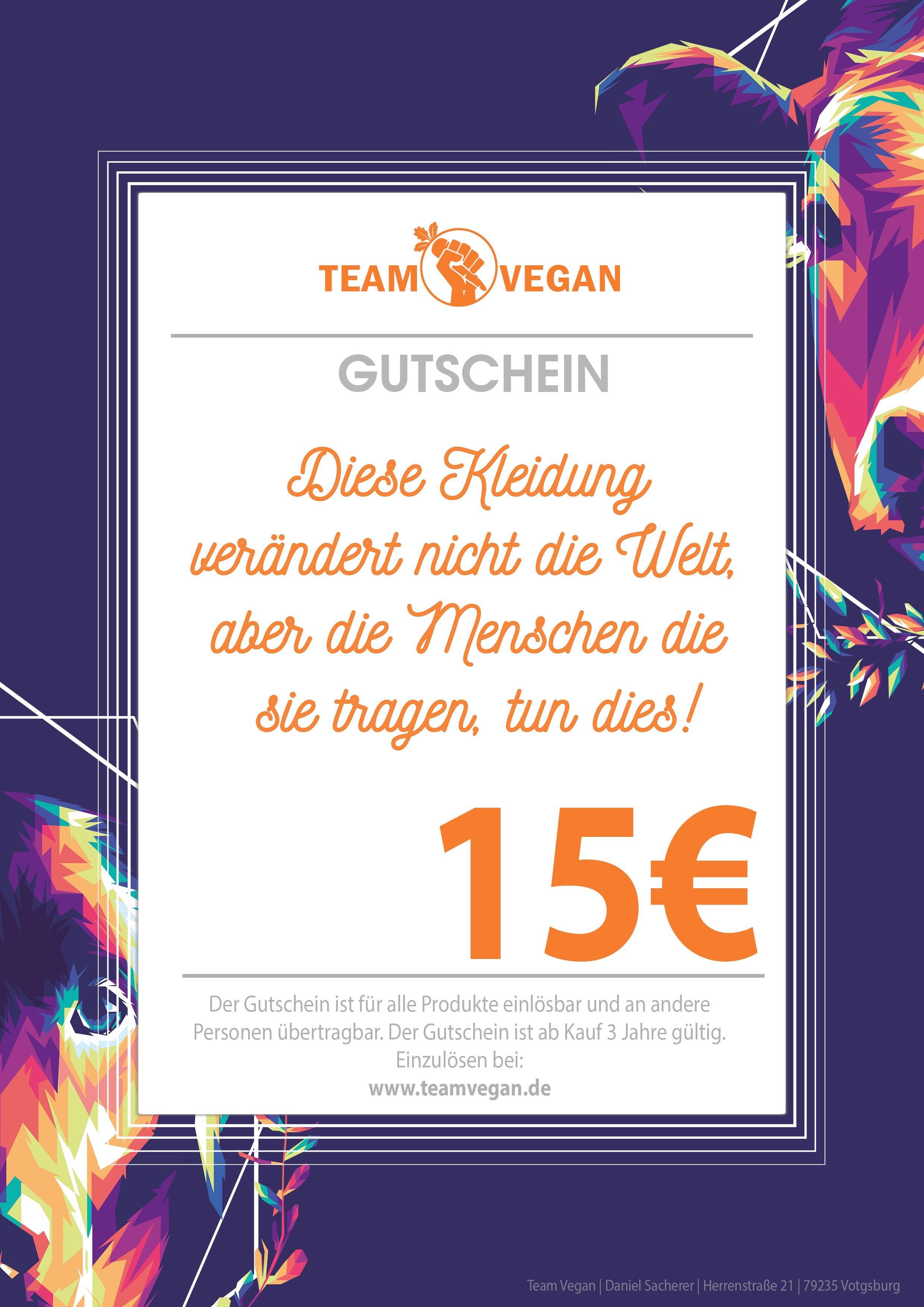 Geschenk Gutschein Geschenkgutscheine Team Vegan 15,00 € 