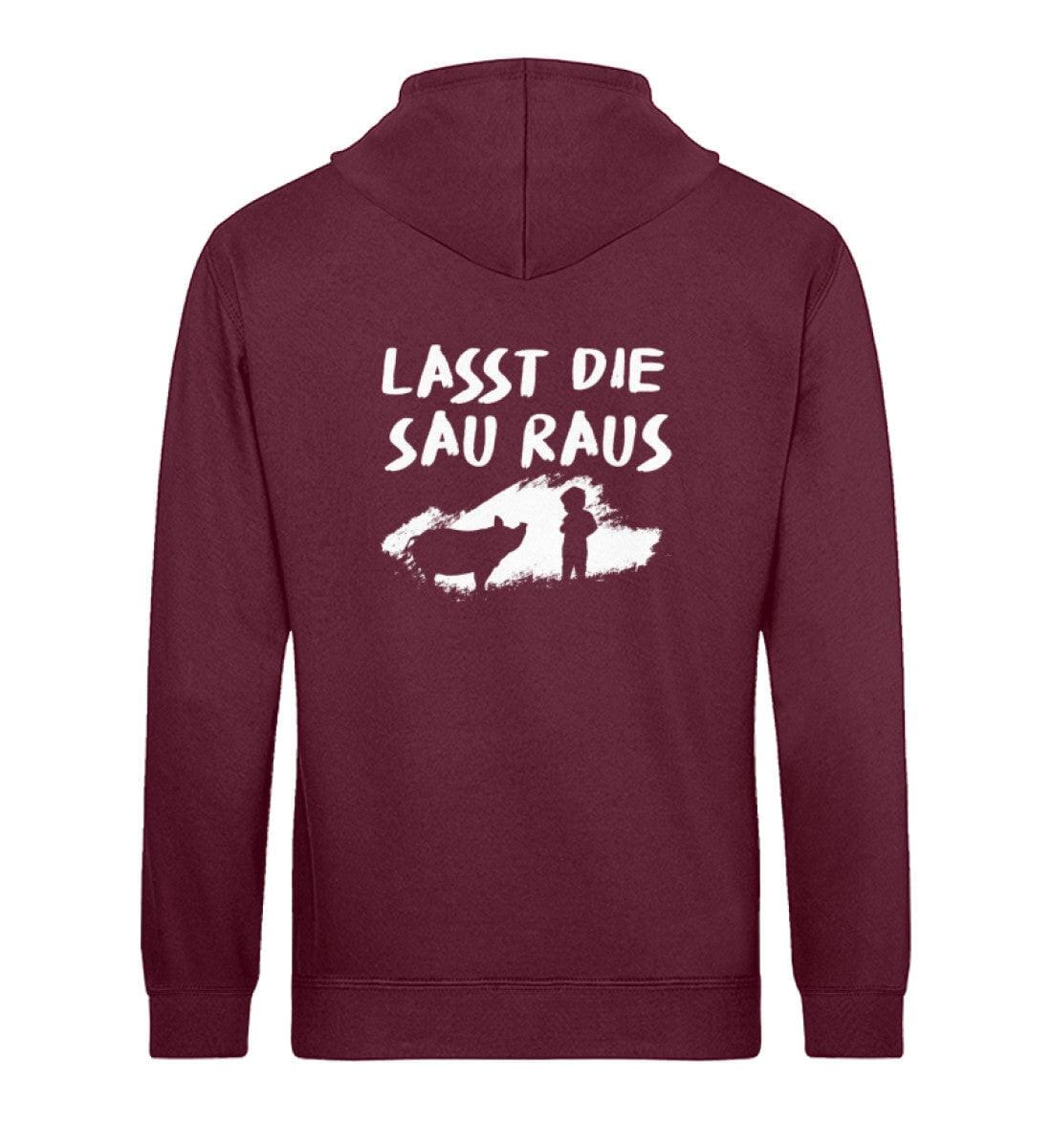 Lasst die Sau raus - Backprint - Unisex Organic Hoodie Drummer Hoodie ST/ST Shirtee Burgundy XS 
