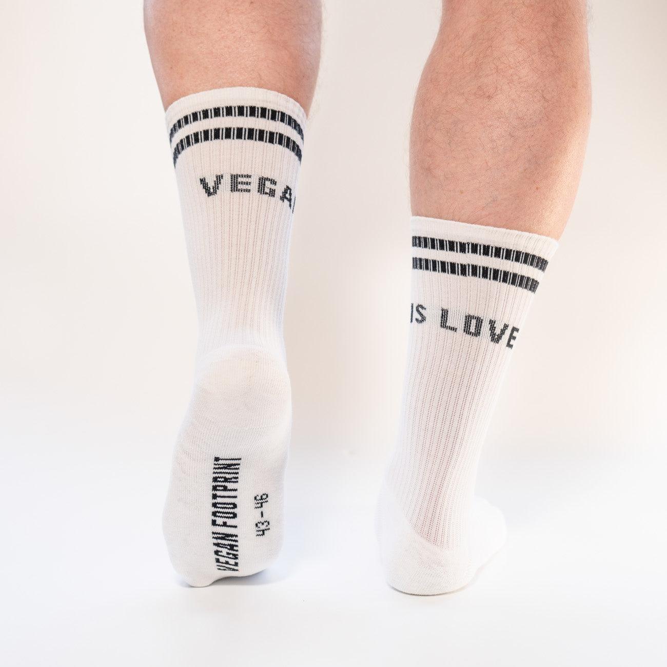 VEGAN IS LOVE - Hohe Sportsocken mit Streifen aus Bio-Baumwolle - 3 Paar - Team Vegan © vegan t shirt